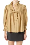 English Factory Charlotte Ruffle Button Down Blouse In Olive In Green