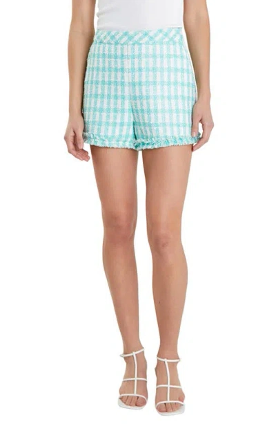 English Factory Check Bouclé Fringe Shorts In Mint