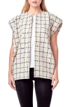 English Factory Check Cap Sleeve Tweed Jacket In Neutral