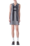 English Factory Check Grommet Sleeveless Shift Dress In Black