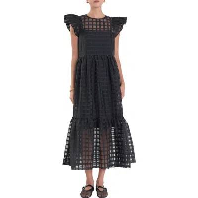 English Factory Check Organza Dress In Black