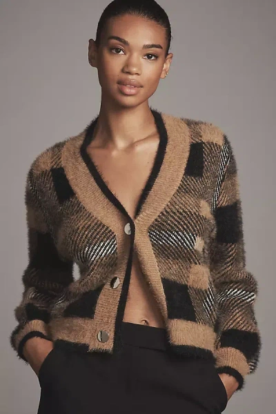 English Factory Checked Cardigan Sweater In Brown