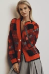 English Factory Checked Cardigan Sweater In Multi