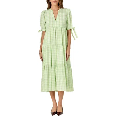 English Factory Checkered Tiered Midi Dress In Mint