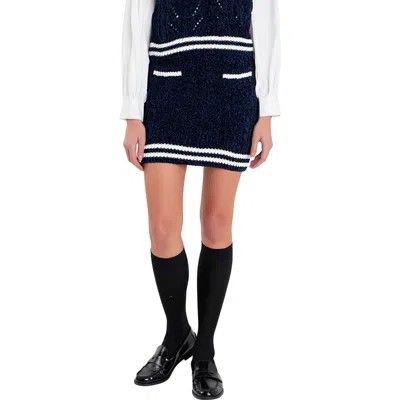 English Factory Chenille Miniskirt In Navy/white