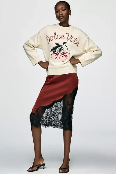 English Factory Cherry Cotton Sweater In White