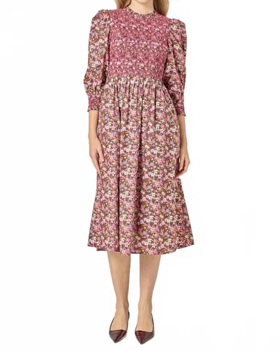 English Factory Chloe Smocked Midi Dress In Pink