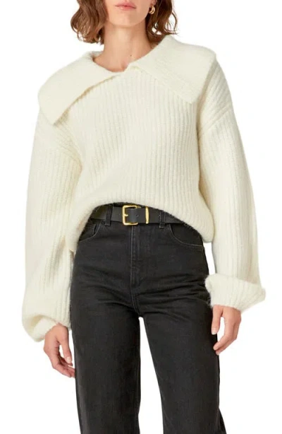 English Factory Collar Chunky Sweater In Ivory