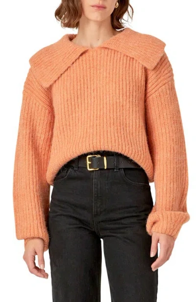 English Factory Collar Chunky Sweater In Peach