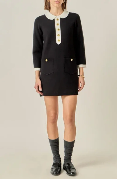 English Factory Collar Detail Knit Minidress In Animal Print