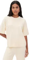 English Factory Collar Knit Half Sleeves Top Ivory In Ivory