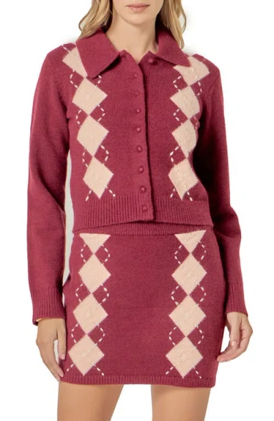 English Factory Collared Argyle Cardigan In Red