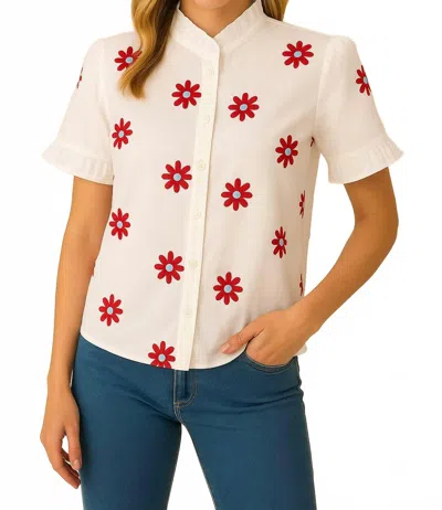 English Factory Collared Embroidered Floral Top In White Multi In Neutral