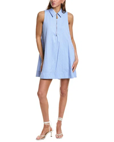 English Factory Collared Sleeveless Linen-blend Mini Dress In Blue