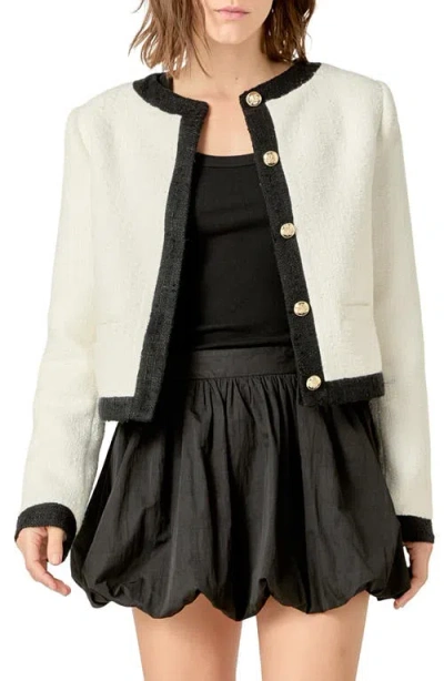 English Factory Collarless Tweed Jacket