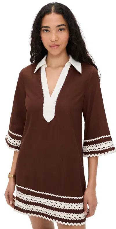 English Factory Ric Rac Tunic Mini Dress In Chocolate Brown