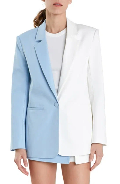 English Factory Colorblock Boyfriend Blazer In Powder Blue/ White