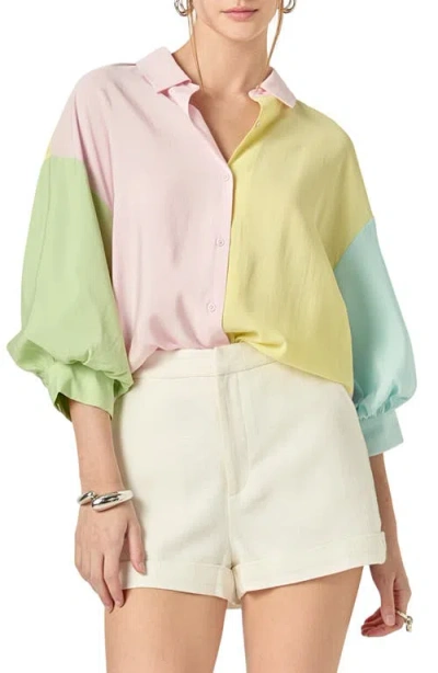 English Factory Colorblock Button-up Shirt In Pink Multi