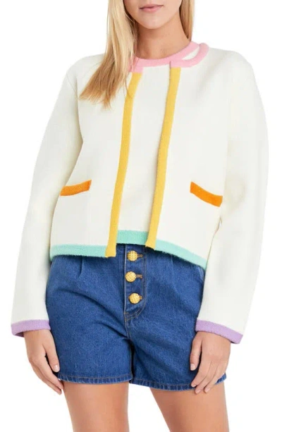 English Factory Colourblock Cardigan In Ivory Multi