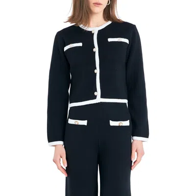 English Factory Colorblock Crop Cardigan In Black/white