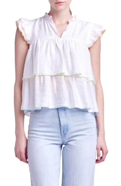 English Factory Colorblock Edge Tiered Top In White Multi