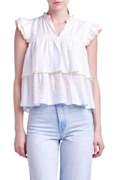 English Factory Colourblock Edge Tiered Top In White Multi