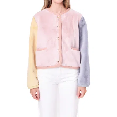 English Factory Colorblock Faux Fur Jacket In Multi