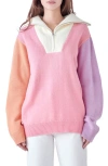 English Factory Colorblock Zip Pullover Sweater Multi S In Pink Multi