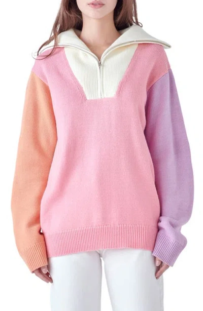ENGLISH FACTORY ENGLISH FACTORY COLORBLOCK HALF ZIP SWEATER