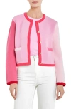 English Factory Colorblock Heart Button Cardigan In Pink Multi