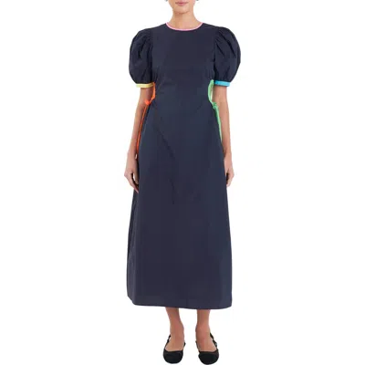 English Factory Colorblock Midi Dress In Navy Multi