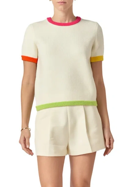 English Factory Colorblock Short Sleeve Sweater In Cream Multi