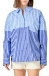 English Factory Colorblock Stripe Button-up Shirt In Blue