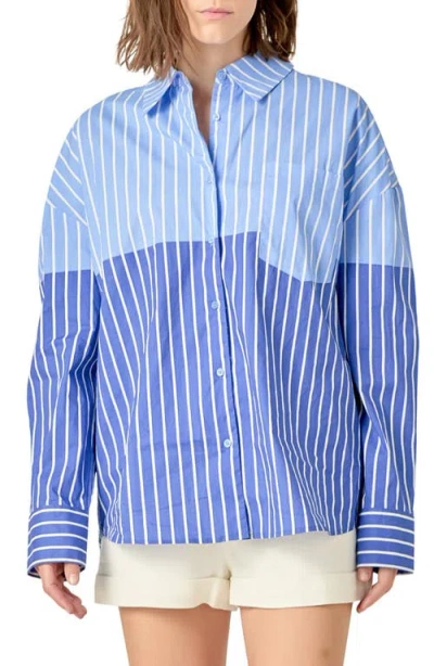English Factory Colorblock Stripe Button-up Shirt In Blue