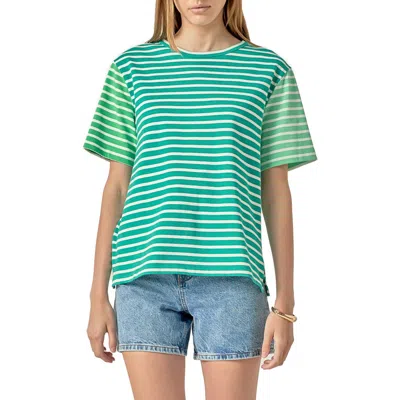 English Factory Colorblock Stripe Cotton T-shirt In Green