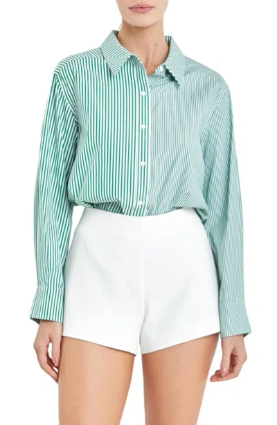 English Factory Colorblock Stripe Long Sleeve Button-up Shirt In Kelly Green