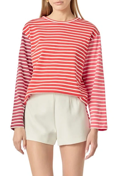 English Factory Colorblock Stripe Long Sleeve Cotton T-shirt In Pink