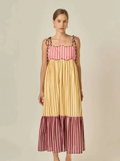 English Factory Colorblock Stripe Sleeveless Midi Dress Multi In Yellow