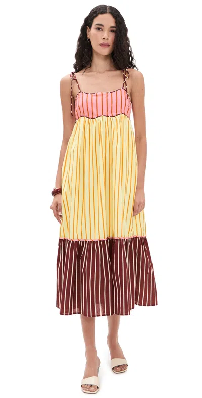 English Factory Colorblock Stripe Sleeveless Midi Dress Multi In Yellow