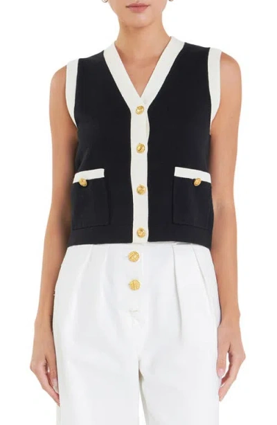 English Factory Colourblock Jumper Waistcoat In Black