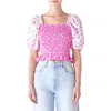 English Factory Colorblock Tulip Print Smocked Top In Pink/white