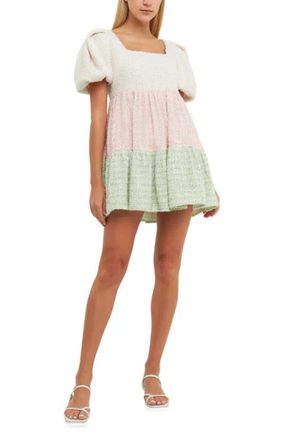 English Factory Colorblock Tweed Mini Dress In Multi