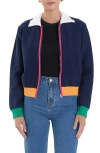 English Factory Colorblock Zip Cardigan In Navy Multi
