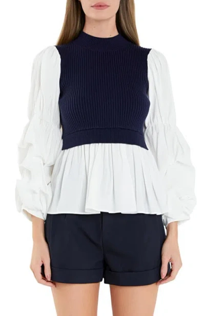 English Factory Combo Top In Navy/white