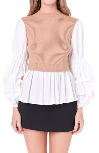 English Factory Combo Top In Tan/white