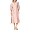 English Factory Contrast Binding Puff Shoulder Midi Dress In Pink
