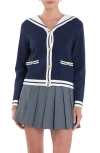 English Factory Contrast Collar Sailor Cardigan In Navy/ White