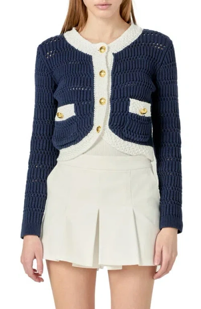 English Factory Contrast Crop Cardigan