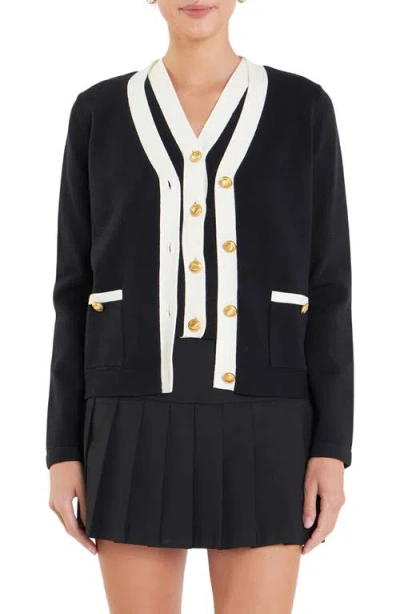 English Factory Contrast Edge Cardigan In Black