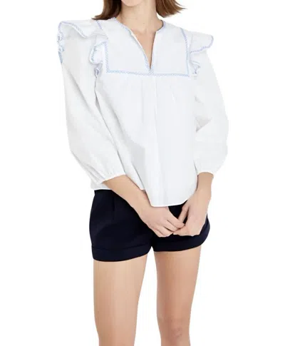 English Factory Contrast Embroidery Detail Shirt In White/powder Blue In Multi